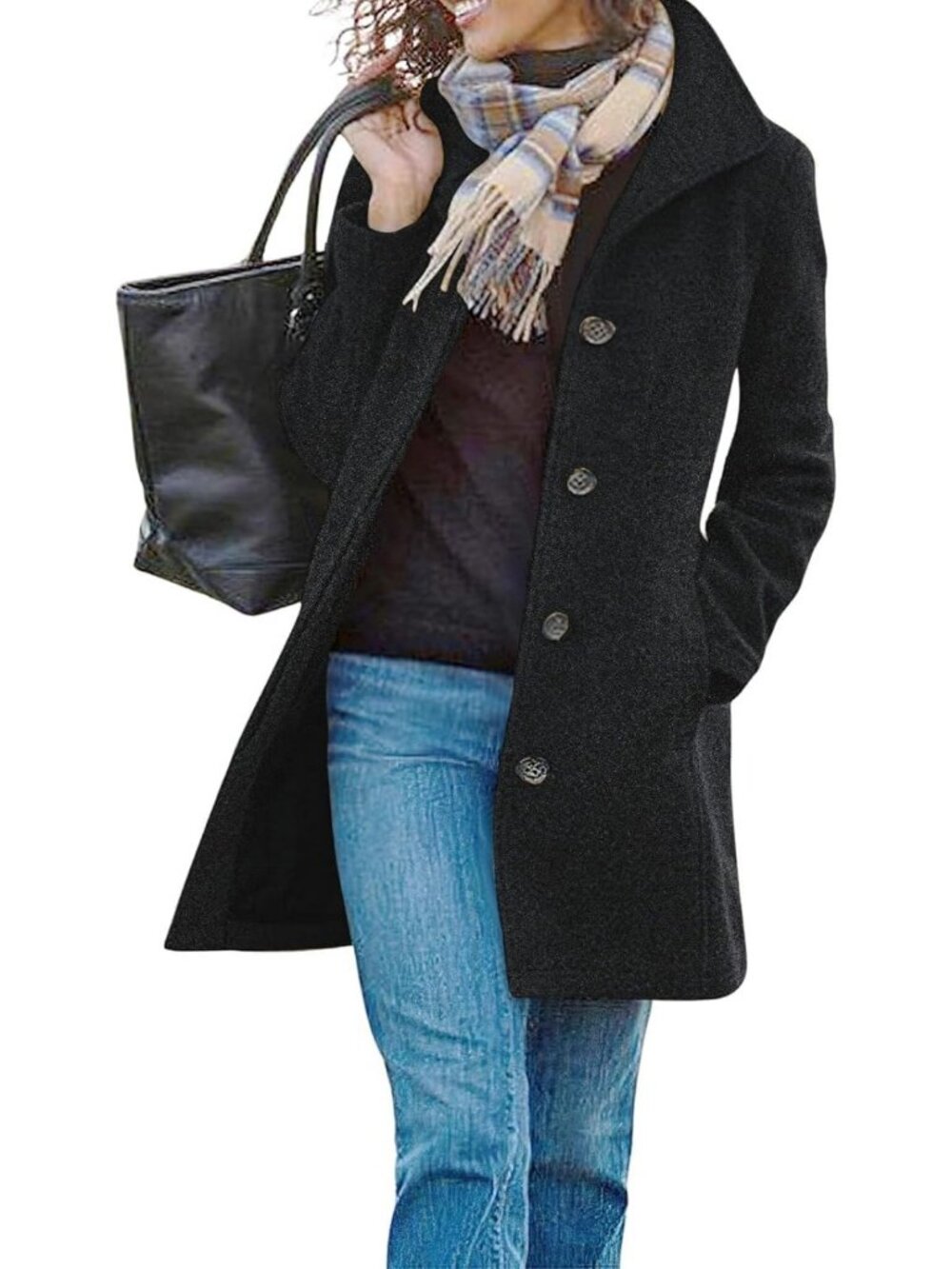 Stylish Women's Long Wool Trench Coat - Warm Fall Winter Pea Jacket, Single